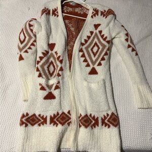 Cozy Geometric Patterned Cardigan- White and Brown